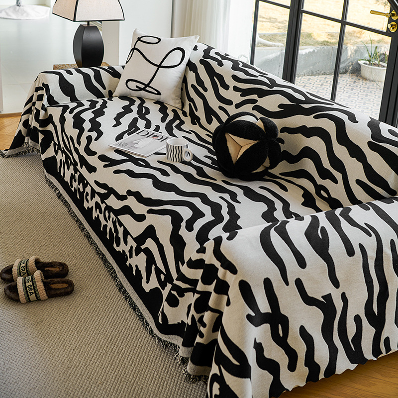 Zebra toalla de sofá anti-cat arañazo sala de estar línea recta combinación de arena libera polvo cuatro estaciones cubierta de sofá general lujoso ligero