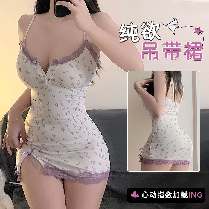 Sexy Lingerie New Style Lace Strap Thin Slim Nightgown Pure Desire Pure Desire Style Floral Pajamas