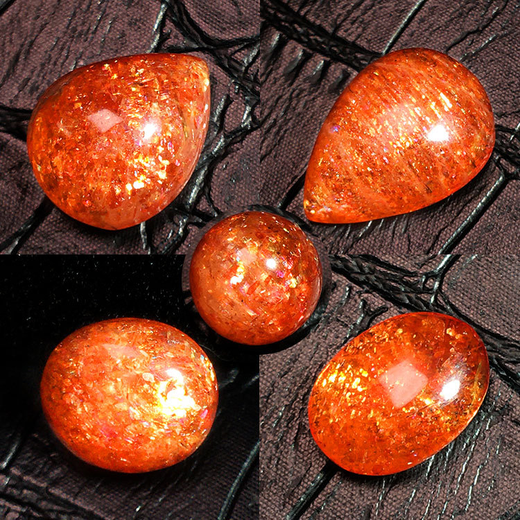 天然橙红太阳石金草莓晶吊坠水滴蛋面球形镶嵌耳钉戒指男女款饰品