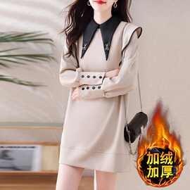 中长款遮屁股加绒加厚卫衣女2023秋冬新款爆款时尚洋气假两件上衣