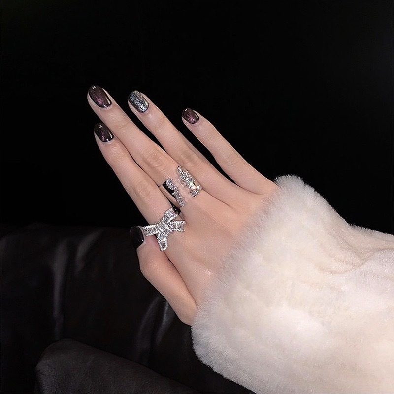 Brilliant Galaxy Wide Face Zircon Live Open Ring Women's ins European and American Fashion Personality Niche Design Sense Ring