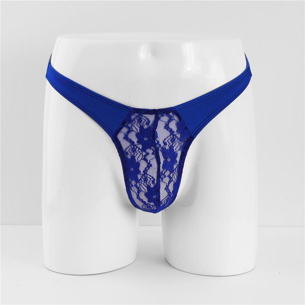 Trendy Personality Lace Thong U-Convex Low Waist Men's T-Pants Transparent Sexy Underwear For Men_voghion.com