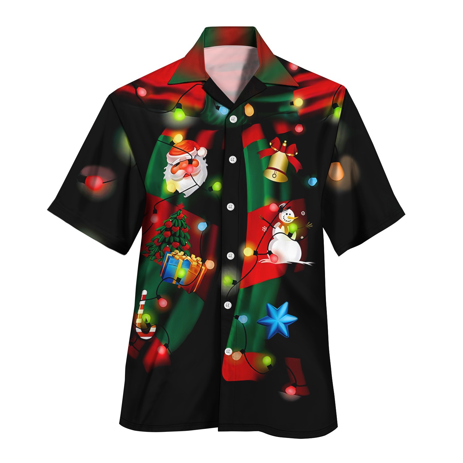 2024 otoño nuevo estilo personalidad colorido contraste color de un solo pecho cuello cubano estampado camisa de manga corta MB33