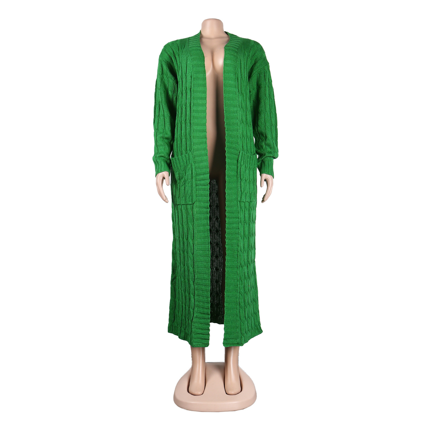 Damen Strickjacke Lang Aus Grobstrick In Unifarben Wintermantel_voghion.com