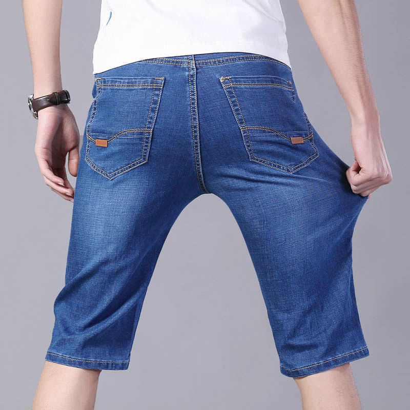 Summer Denim shorts men's cropped pants thin loose straight pants casual plus size men's half stretch breeches