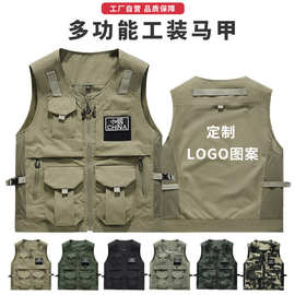 美式跨境工装多口袋马甲定制印logo摄影工作服钓鱼休闲背心魔术贴