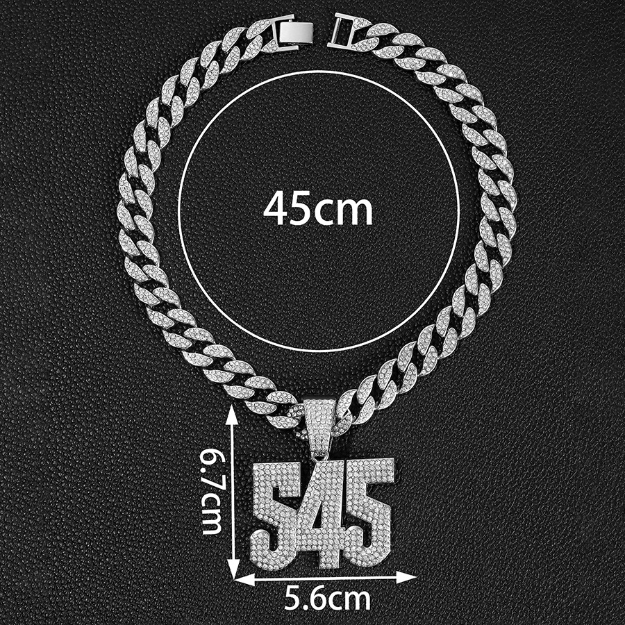 Collar de hip-hop exagerado europeo y americano para hombre con colgante de diamantes completo número 545, diseño estilo callejero, cadena cubana de diamantes brillantes, hecho a medida.
