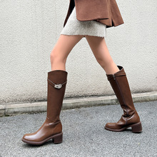 长靴靴时装靴侧拉链水染皮2024年冬季牛二层皮覆膜柔软舒适胶粘鞋