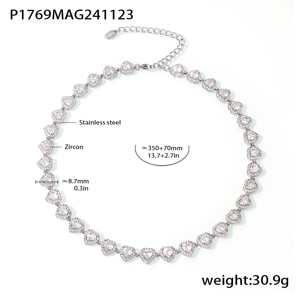 Omaka Love Sparkle circón Pulsera de costura Collar de lujo ligero Temperamento de lujo transfronterizo Color titanio Conjunto de joyería de acero Mujer