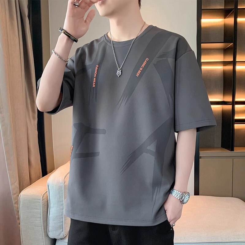 Short-Sleeved T-Shirt for Men, Summer Trendy Brand, Ice Silk Thin Half-Sleeved T-Shirt for Boys, 2026 New Style, Round Neck, Large Size Top