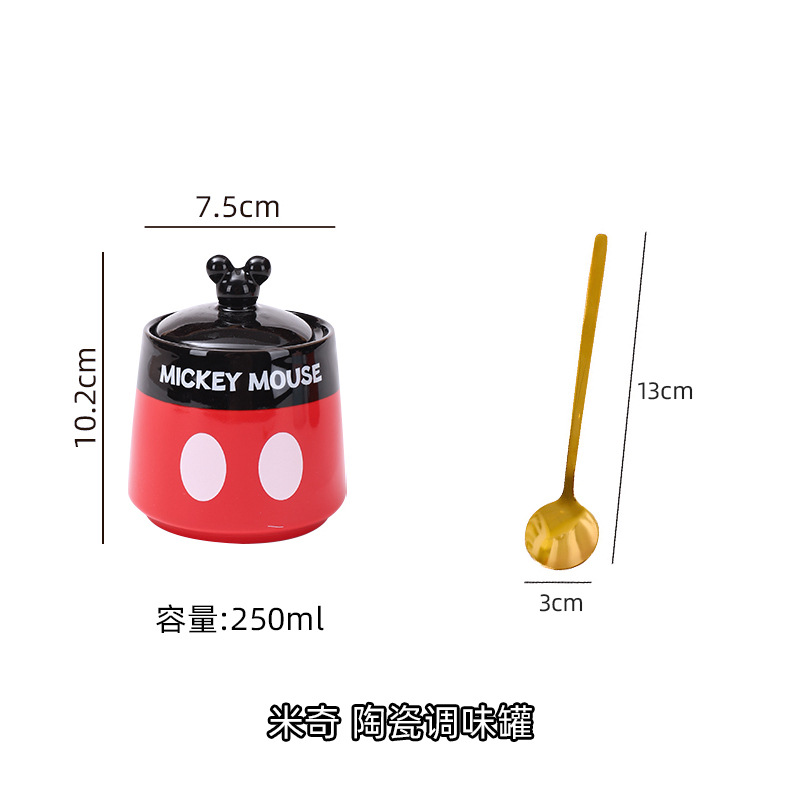 Conjunto de recipiente de condimento de cerámica de Mickey, caja de regalo, recipiente de sal con cuchara, recipiente de condimento de cocina, caja de condimento doméstica