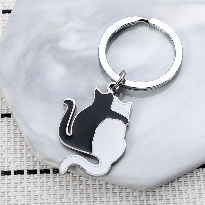 Daily, Street Occasion Stainless Steel Material Cute Cat Stainless Steel Unisex Bag Pendant Keychain
