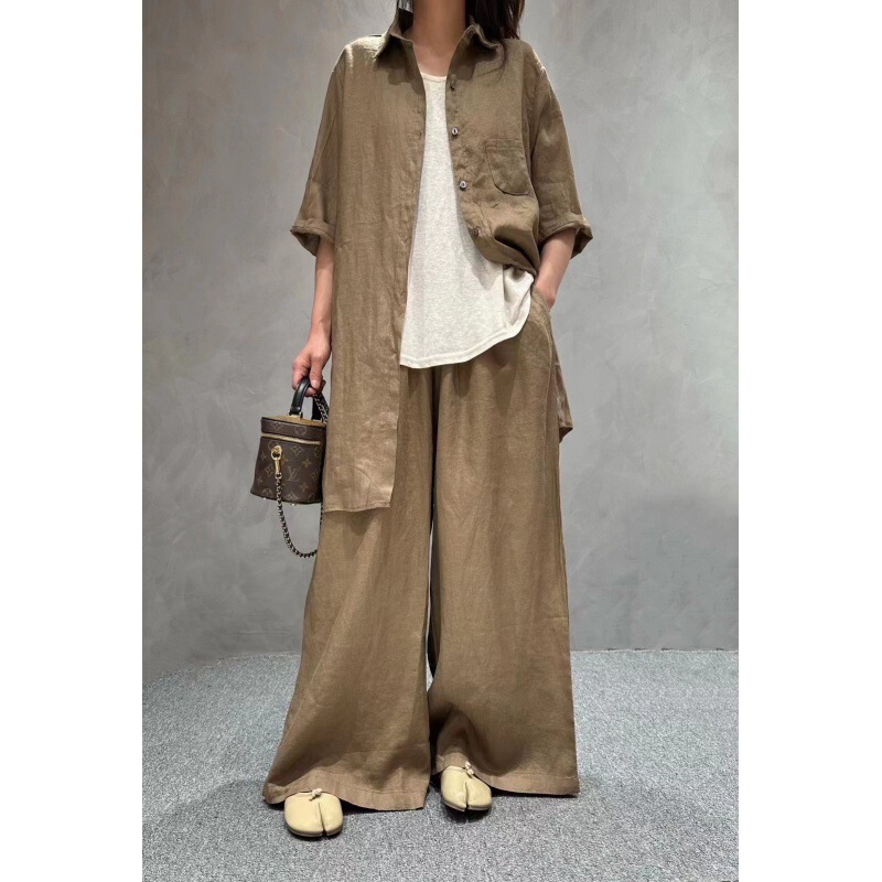 Cz9508-1+8998 Pure Linen Suit Plus Size for Curvy Women, Slimming and Flattering, Casual Style Shirt + Pants Cz9508-1+8998 Pure Linen Suit Plus Size for Curvy Women, Slimming and Flattering, Casual Style Shirt + Pants
