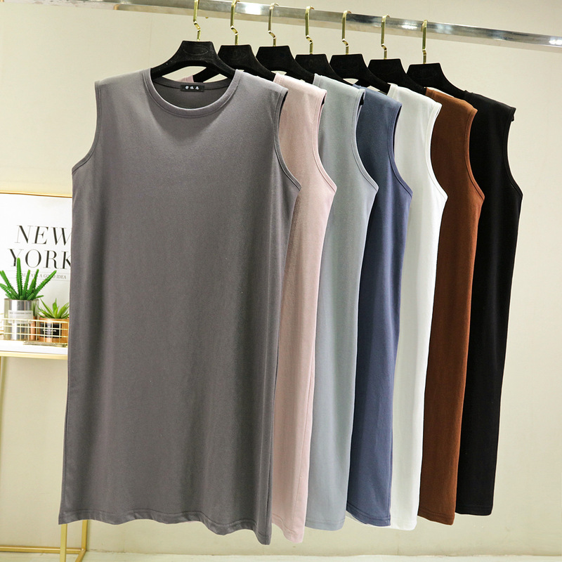 Summer Cotton Base Strap Skirt Women's Inner Petticoat Mid-length Round Neck Loose Sleeveless Vest Skirt Large Size Dress