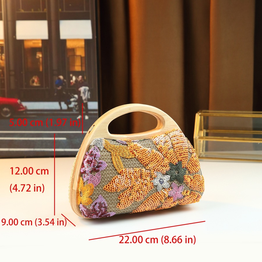 Women's Elegant Tote Bag Linen Heavy Duty Sequined Mesh Patchwork Embroidery Trendy Clip On Evening Bag_voghion.com