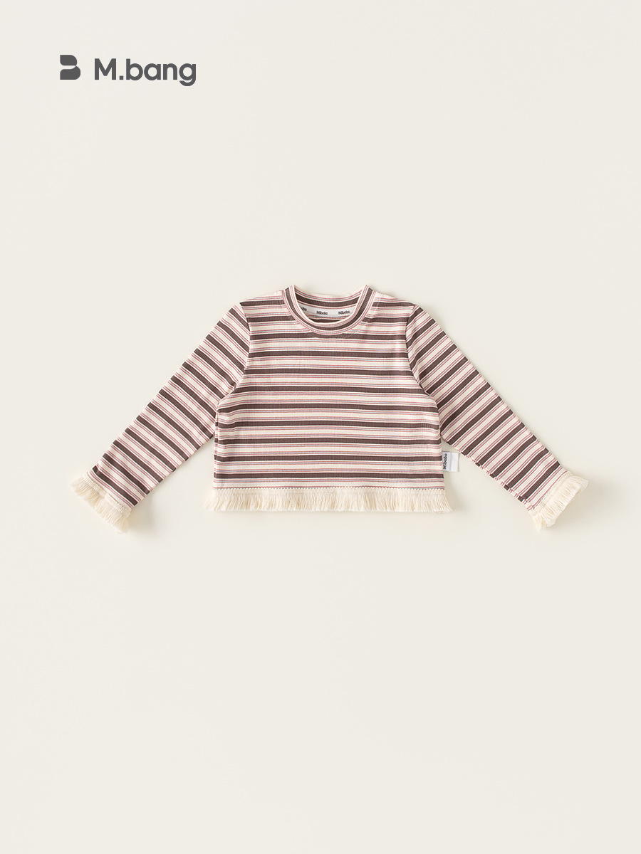 Youbao ropa para niños, ropa de otoño para niñas, camiseta de manga larga, camisa de fondo a rayas para niñas con flecos personalizados, ropa para niños de moda, ropa para niños