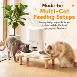 木质猫咪喂食器支架双碗自动喂食底座防滑可调节高度宠物餐台新款