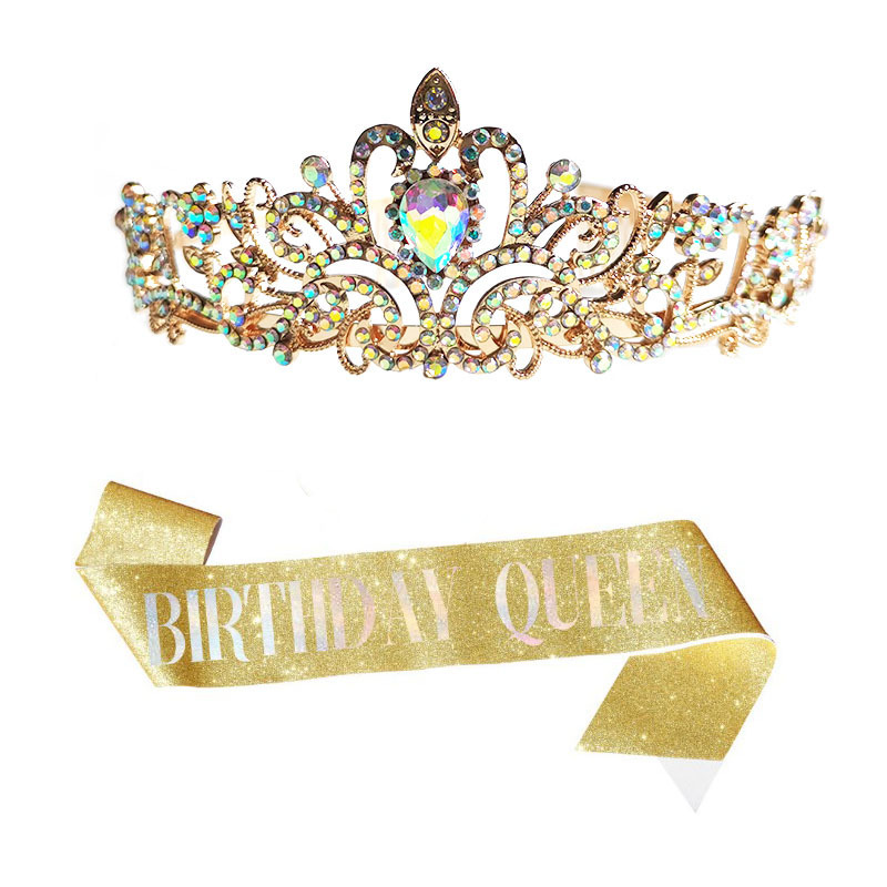 Rosa de la muchacha etiqueta cinturón oro rosa decoración fiesta cumpleaños props Correa hombro corona reina cinta traje regalo