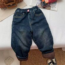 女童男童加绒夹棉牛仔裤冬款小童保暖裤加厚裤子宝宝冬季长裤
