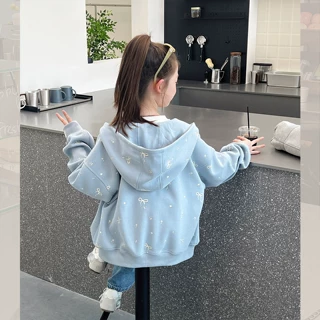 女童洋气连帽外套儿童碎花运动开衫大童网红上衣2026春秋装新款