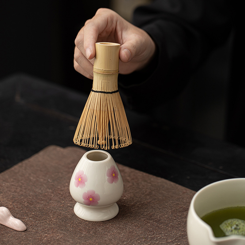 樱花抹茶四件套陶瓷点茶碗茶筅立茶刷日式打沫搅拌器茶百戏茶配件|undefined