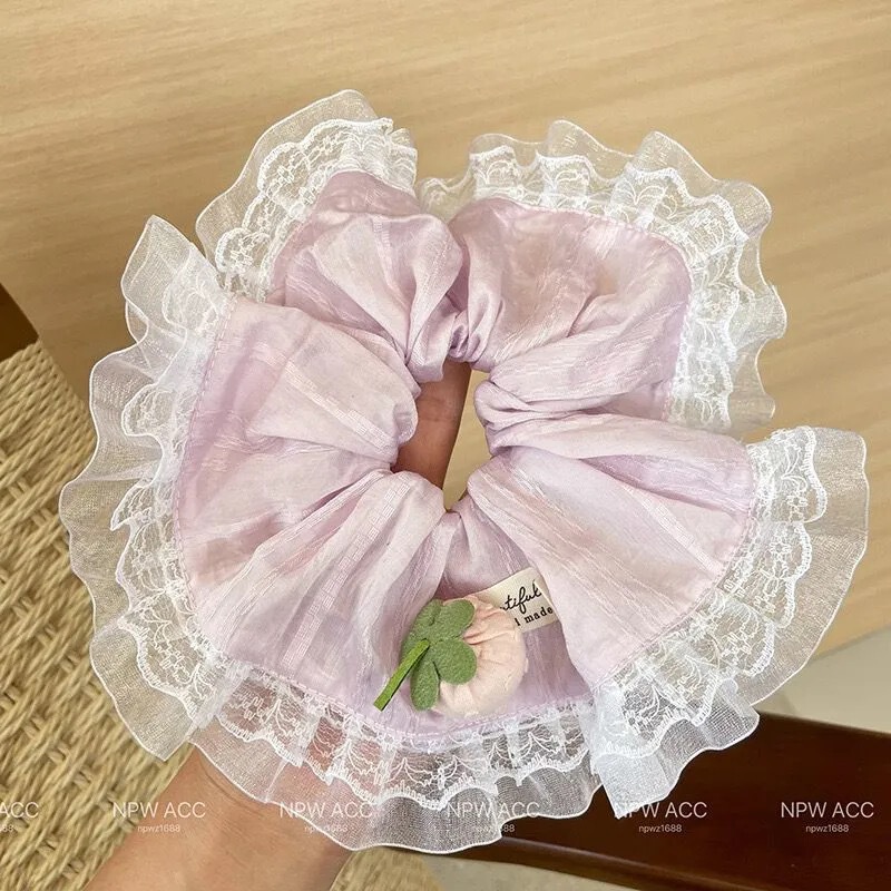 甜美清新蝴蝶结大肠发圈蕾丝花边新款马尾发绳少女头绳发饰批发|undefined