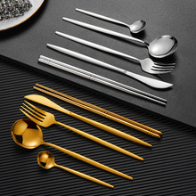 跨境筷子勺子叉子牛排刀叉勺 纯钛亮光葡萄牙西餐不锈钢餐具定制