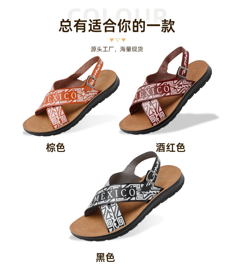 Dép sandal nam quai ngang đế bằng thoáng khí chống trượt — Màu nâu, Màu đỏ rượu, màu đen chi tiết 9