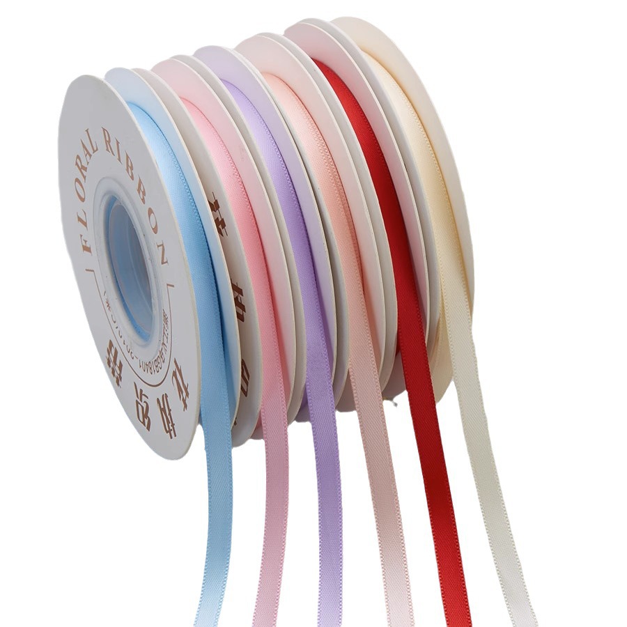 Floristería de 1cm Cinta de poliéster de doble cara al por mayor Cinta de color sólido Material de embalaje de flores Hornear ramo de flores Cinta