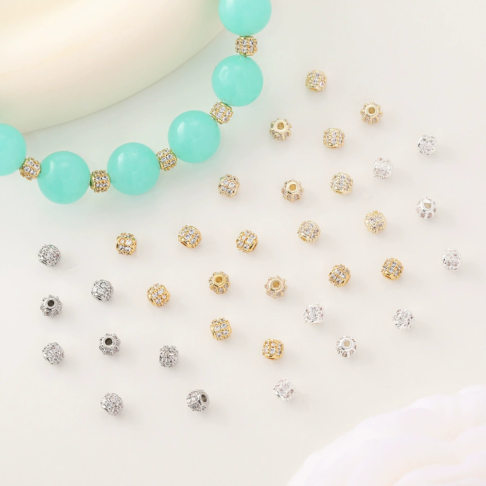 Small round beads with zircon, necklace and bracelet, 14 carat, DIY
