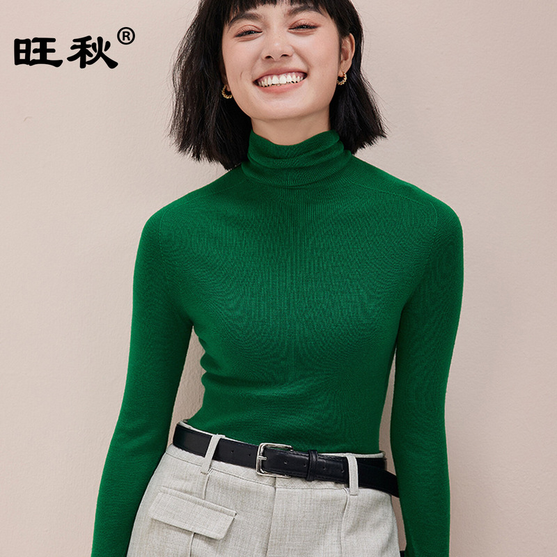 Spring, Autumn, and Winter Wearable Close-Fitting Wool Turtleneck Base Layer Women's Thin High-End Sweater Solid Color Knitwear 8820