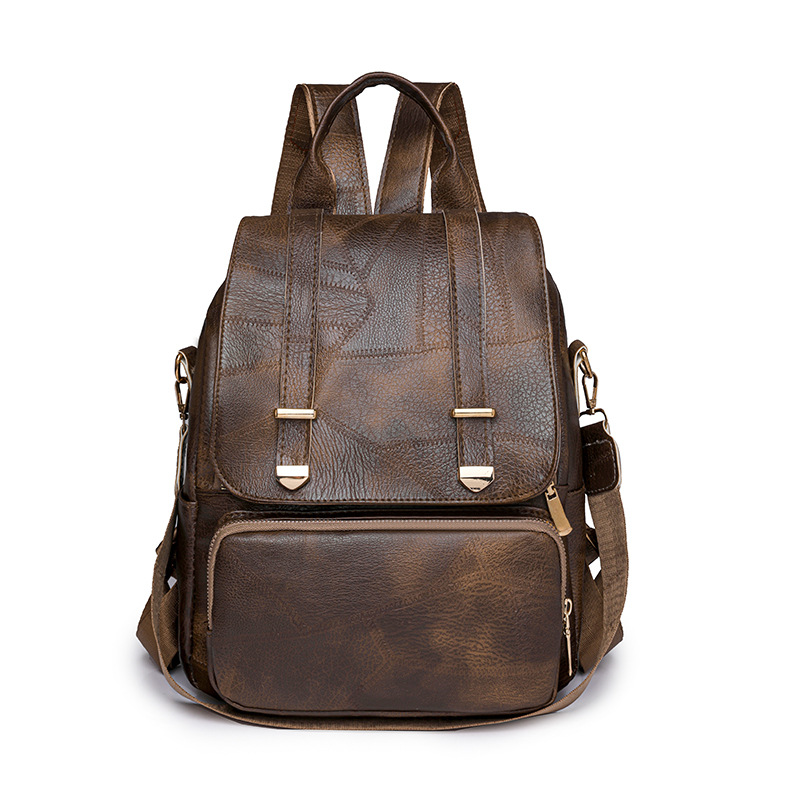 Transfronterizo al por mayor 2024 nueva mochila de PU para mujer casual simple retro mochila de viaje ligera de doble uso bag