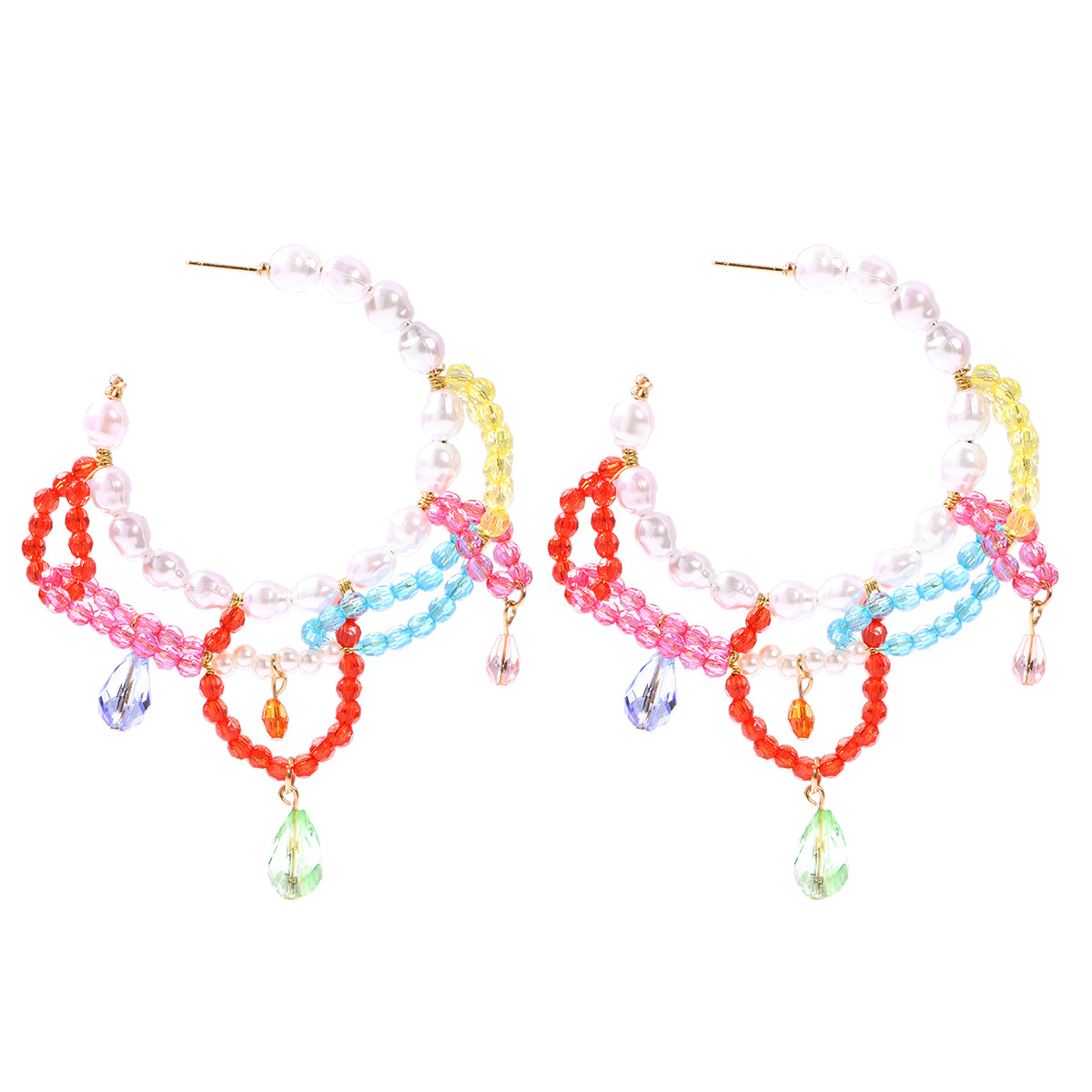 Summer Holiday Style Candy-colored Crystal Tassel Earrings C-shaped Beaded Resin Earrings display picture 4