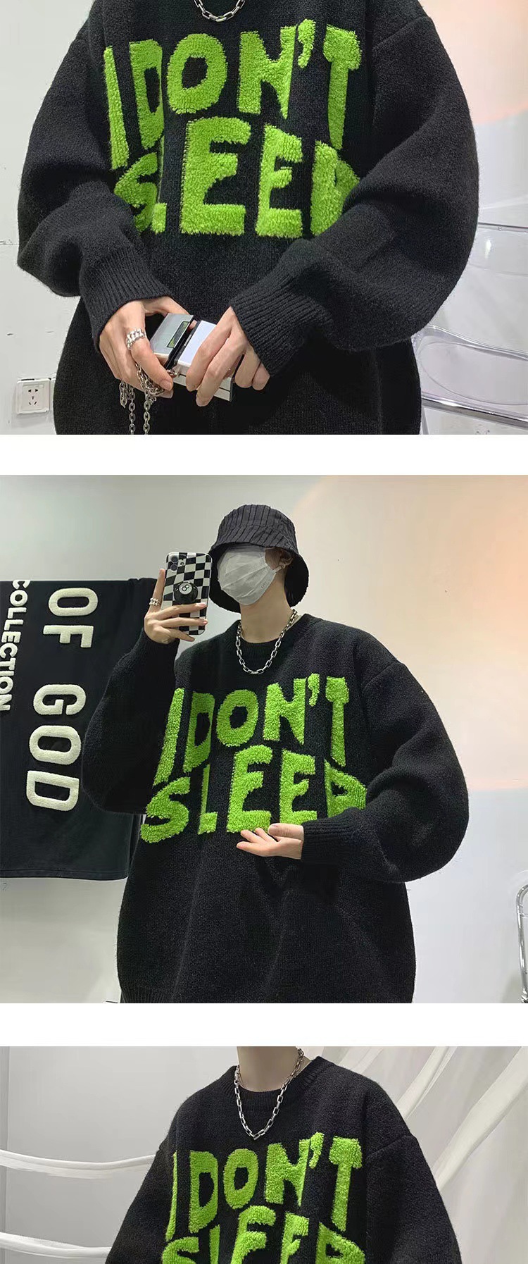 Vintage Oversized Men's Sweater 90s Streetwear Style Pullover_voghion.com