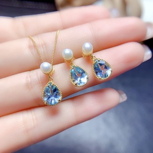 Factory wholesale explosions natural topaz set S925 silver inlaid main stone 6*8 hot Europe and the United States a generation of hair