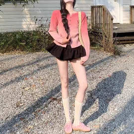 CHENQG/陈钱罐 桃粉色渐变针织衫女温柔减龄早春新款气质休闲上衣