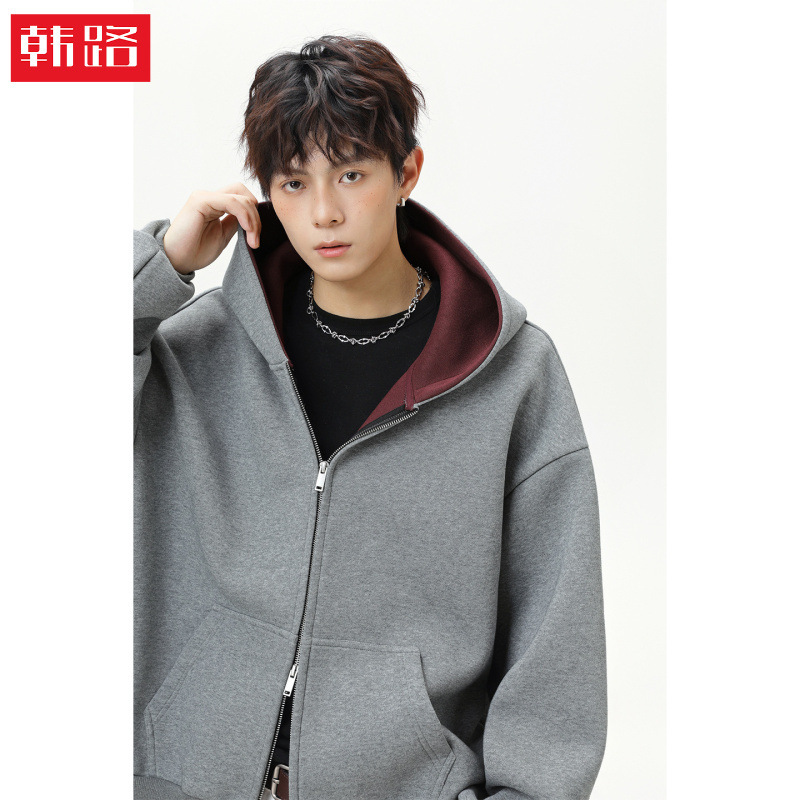 380g Heavyweight American-Style Color-Blocked Hooded Sweatshirt for Men, Autumn Sports Hoodie, Short Wide Silhouette Jacket 380g Heavyweight American-Style Color-Blocked Hooded Sweatshirt for Men, Autumn Sports Hoodie, Short Wide Silhouette Jacket