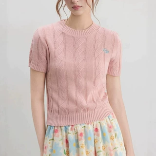 BZXC小众设计樱花粉针织短袖女夏季新款宽松显瘦薄款休闲毛衣套装