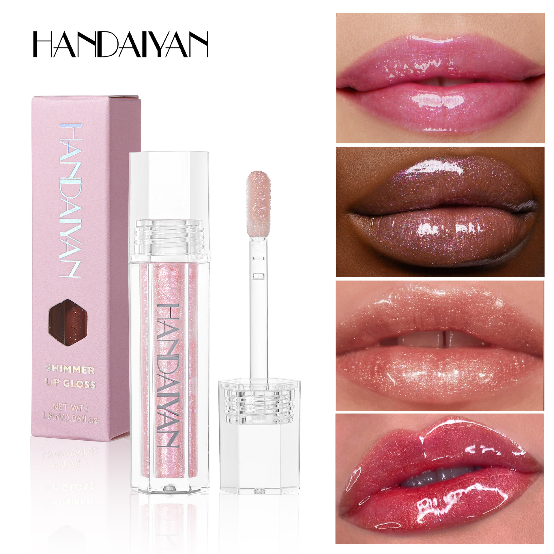 Glaseado de labios nacarado transfronterizo Hidratante y fino brillo de labios HANDAIYAN 6 colores Glaseado de labios nacarado transparente hidratante fácil de colorear