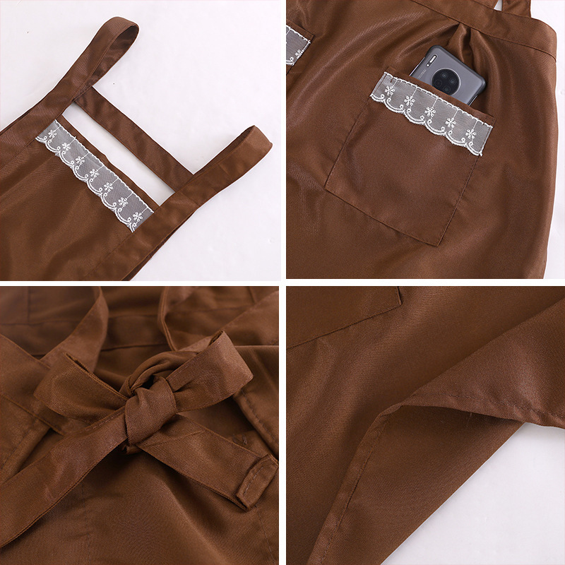 Delantal al por mayor marrón uniforme cintura hogar comercial anti-incrustante y aceite-prueba de las mujeres media princesa vestido de cintura