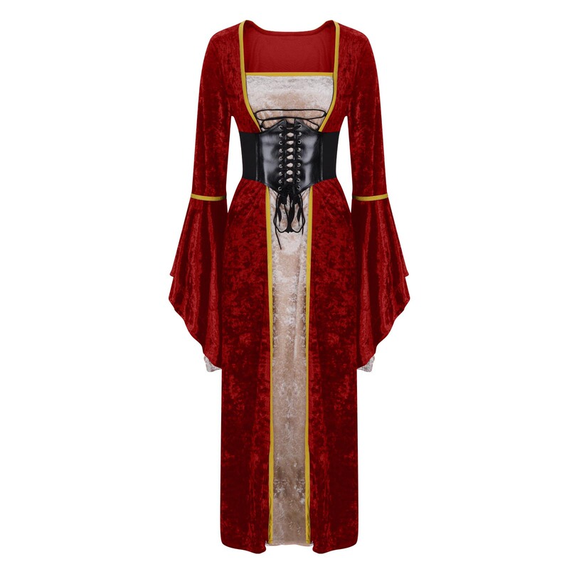 2025Wish Aliexpress Style Gold Velvet Bell Sleeve Retro Medieval European Palace Long Floor-Length Women's Skirt