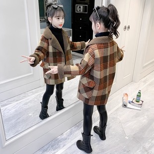 Girls' Outwear Autumn and Winter 2023 New Medium and Large Kidsren's K-Style Thickeneded Girl's Woolen Outwear Stereo Tailoring