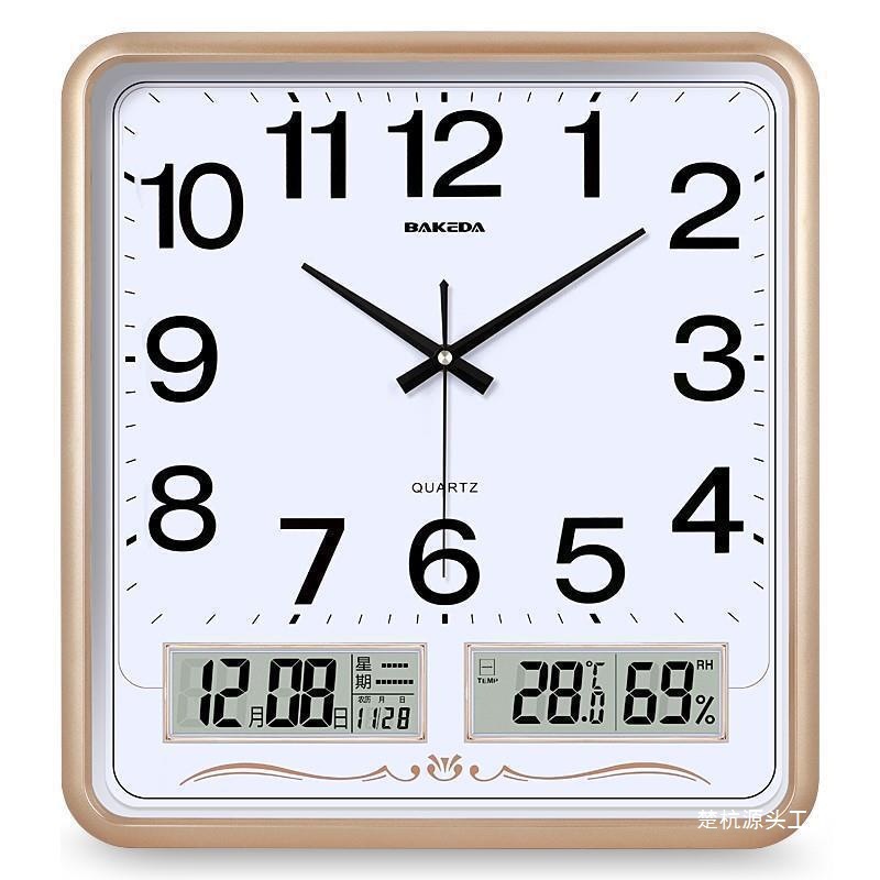 Household Square Wall Clock Living Room Clock Silent Wall Hanging Fashion Electronic Calendar Clock Quartz Clock Simple
