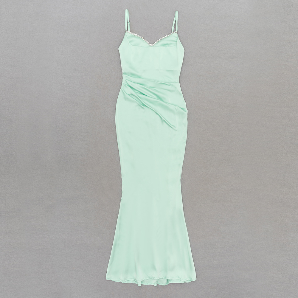 Simple Camisole Pleated Solid Color Dress Dinner Maxi Dress