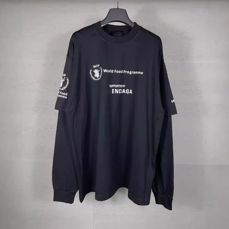 High Version of Paris's New B Family World Food Library Charity Limited Fake Two-Piece Loose Long-Sleeved T-Shirt Bottoming Shirt