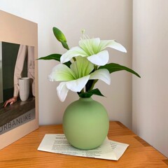 小清新仿真百合花假花陶瓷花瓶插花软装客厅餐桌卧室装饰室内摆件