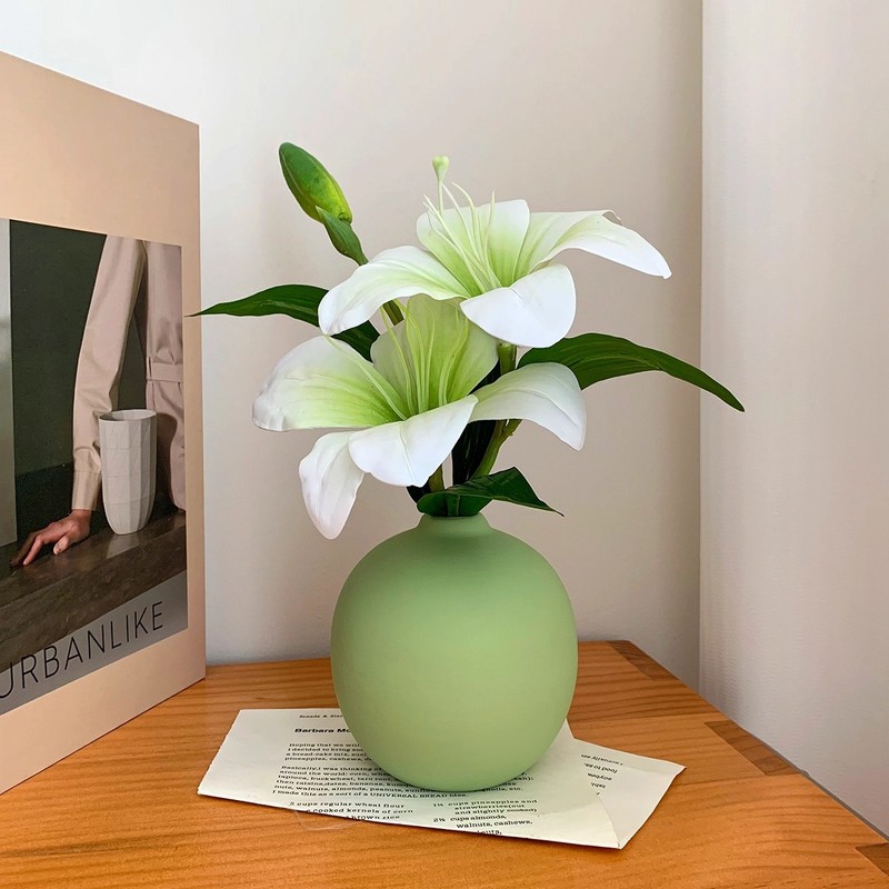 小清新仿真百合花假花陶瓷花瓶插花软装客厅餐桌卧室装饰室内摆件|undefined