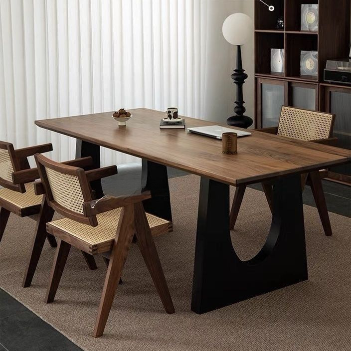 Solid Wood Dining Table Integrated Table Walnut Color Office Dining Desk Integrated Conference Table Office Desk Living Room Long Desk