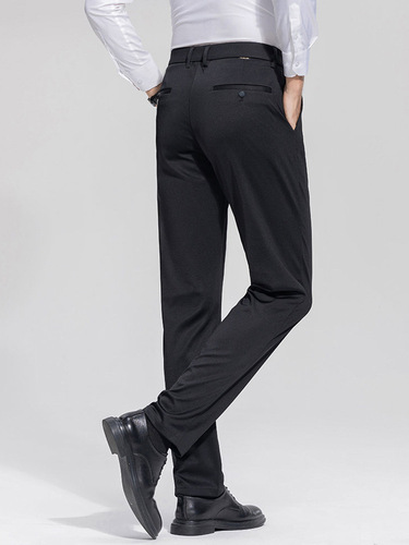 Men's Business Casual Wool Blend Winter Thick Iron-Free Straight Leg Long Pants for Business Gentlemen