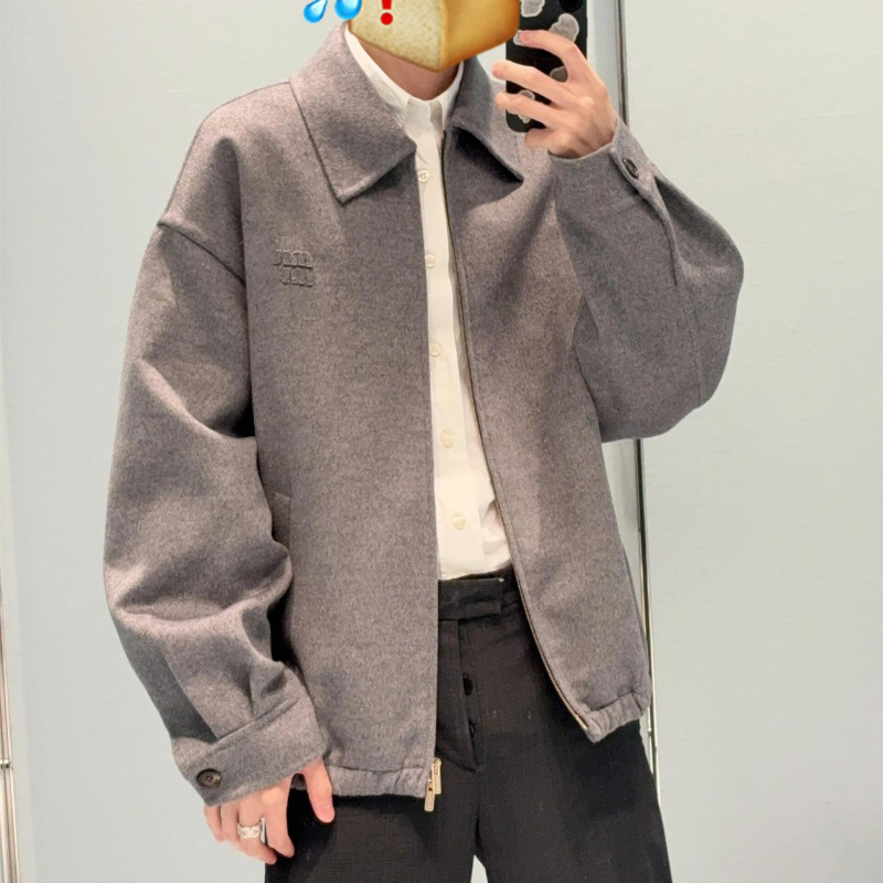 早秋新款原标毒家现货MIU缪家刺绣标识翻领羊绒拉链夹克外套男女|undefined